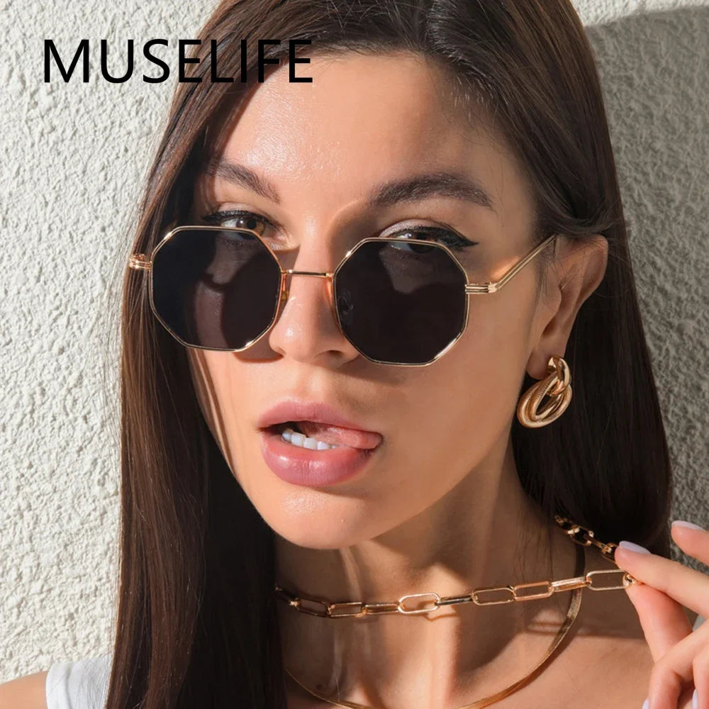 MUSELIFE Lunettes de soleil octogonales vintage en métal