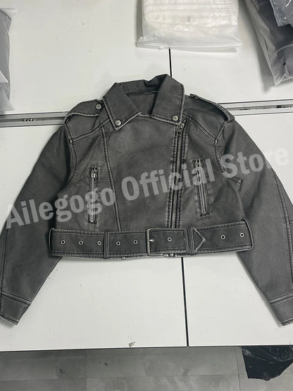 Chic Vintage Faux Leather Biker Jacket