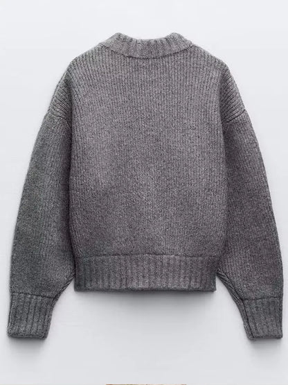 Pull en tricot gris élégant avec fermeture éclair pour femme