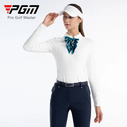 T-Shirt de Golf d'automne pour femmes, Slim, col zippé, écharpe en soie