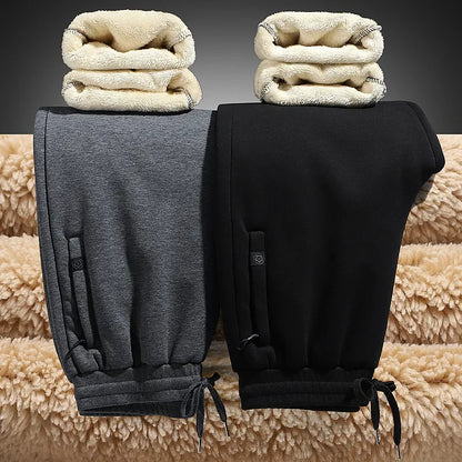 Pantalon pour homme en coton et velours d'agneau doublé polaire chaude