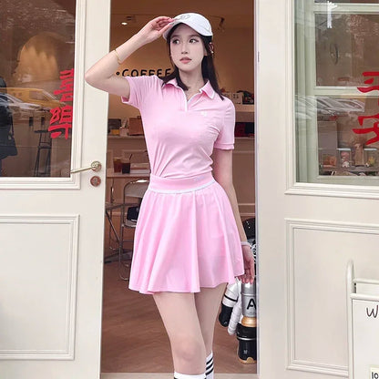 Women's Pink Golf Set - Polo Shirt and Skirt