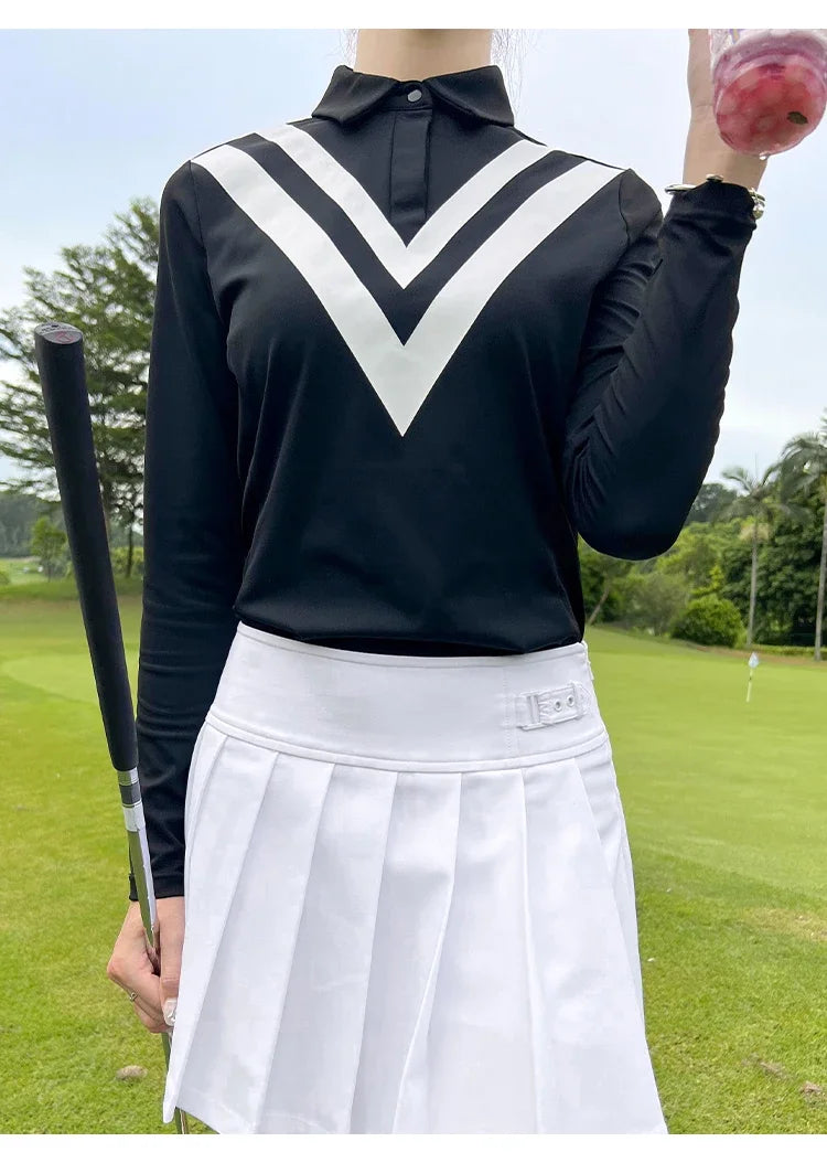 Korean Style Slim Long-Sleeve Golf Shirt for Women