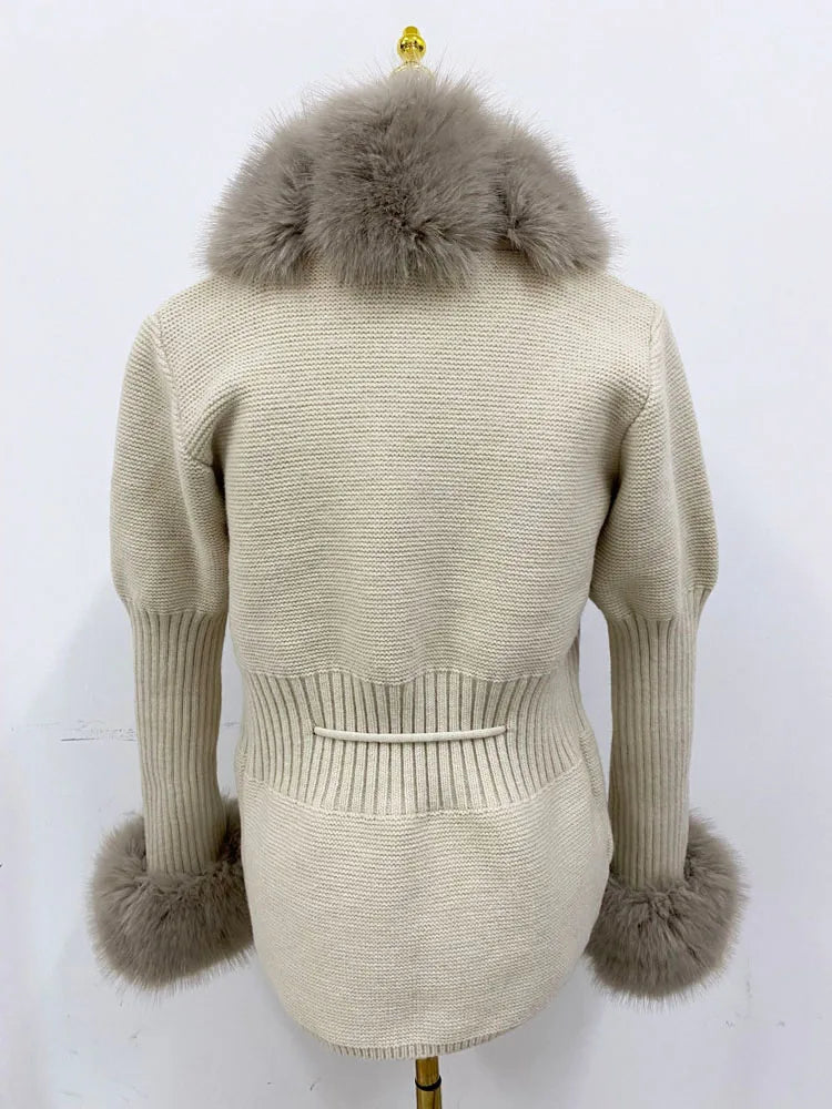 Fall Winter Faux Fur Coat – Luxury Knitted Sweater