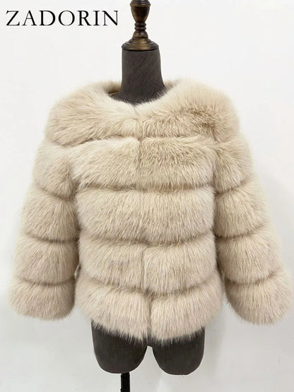 Elegant Black Faux Fur Mink Coat