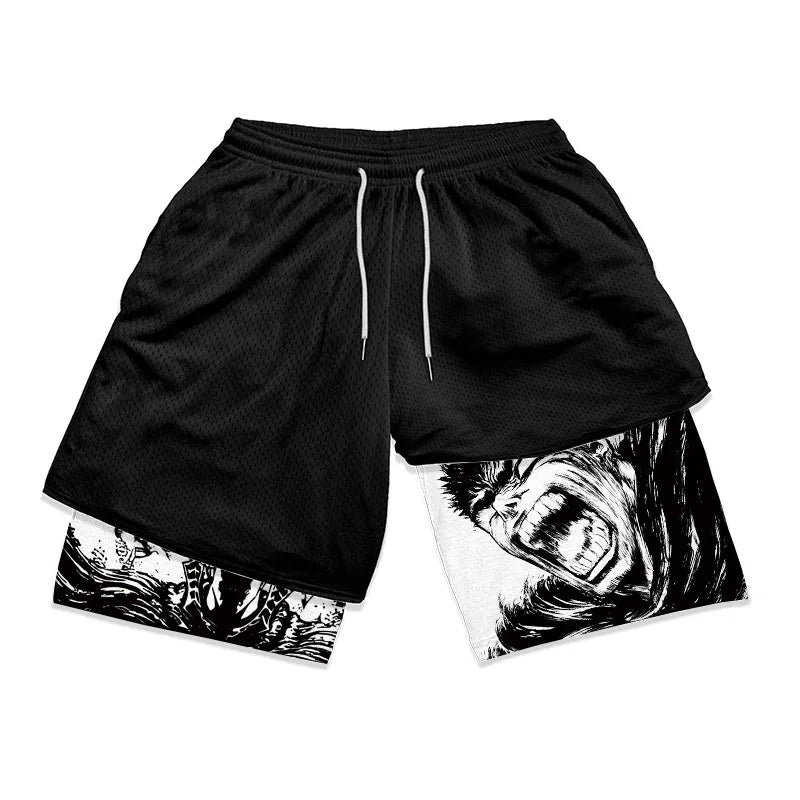 Berserk Print 2-in-1 Gym Shorts for Men