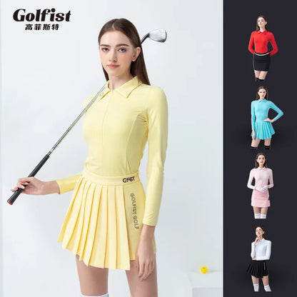 Vêtements de golf pour femmes - Polo à manches longues et jupe à franges