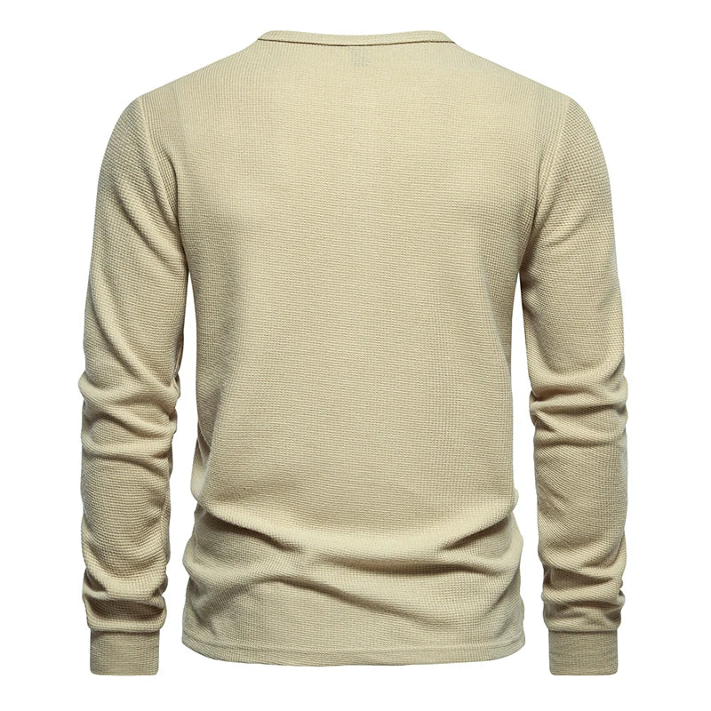 Autumn Men's Waffle Henley Long Sleeve T-Shirt