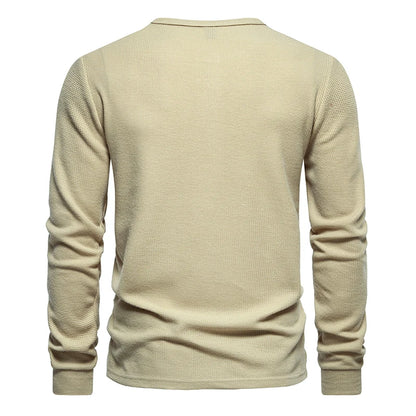 T-shirt à manches longues Waffle Henley pour hommes d'automne