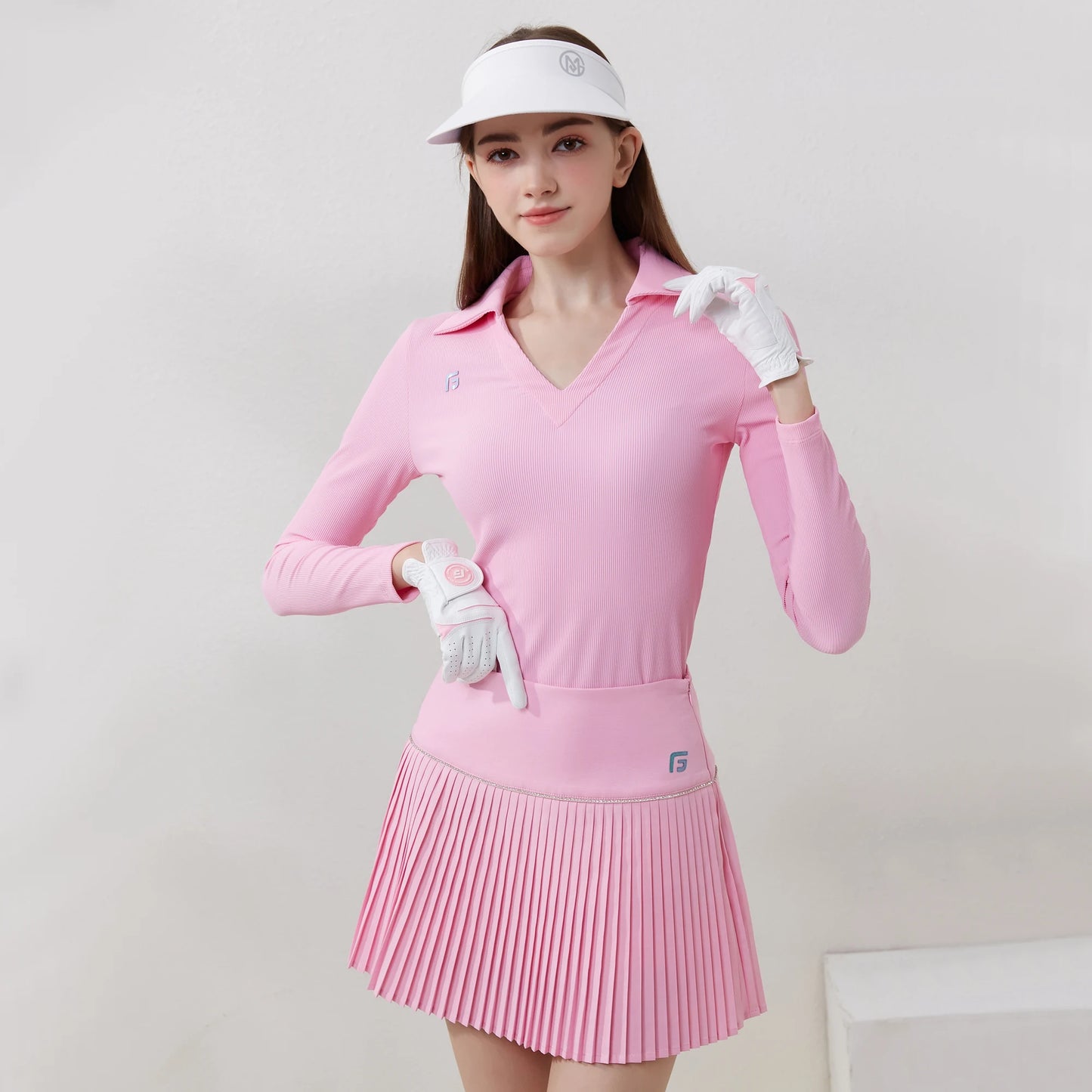 Women's Golf Shirt - Long Sleeve, V-neck Collar,