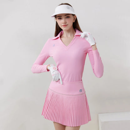 Chemise de Golf Femme - Manches Longues, Col V,