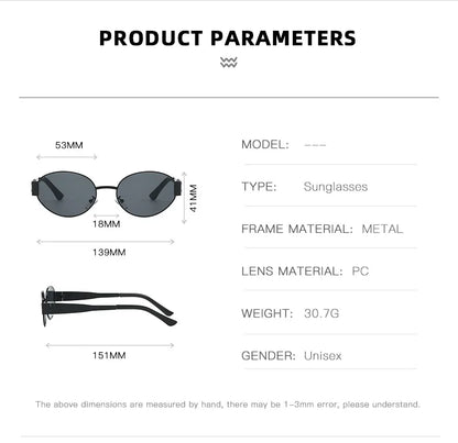 Lunettes de soleil ovales rétro à monture en métal