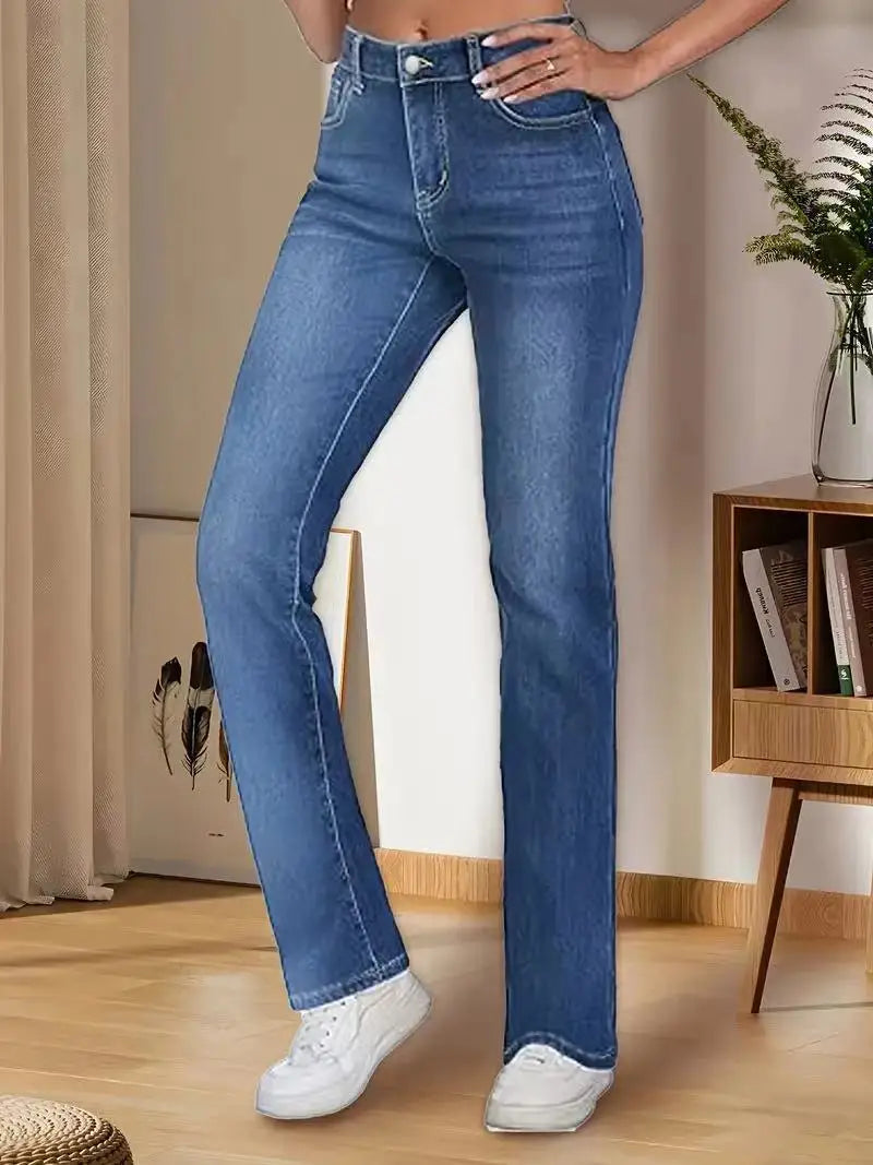 New Winter Stretch Plush Warm Straight Jeans for Women