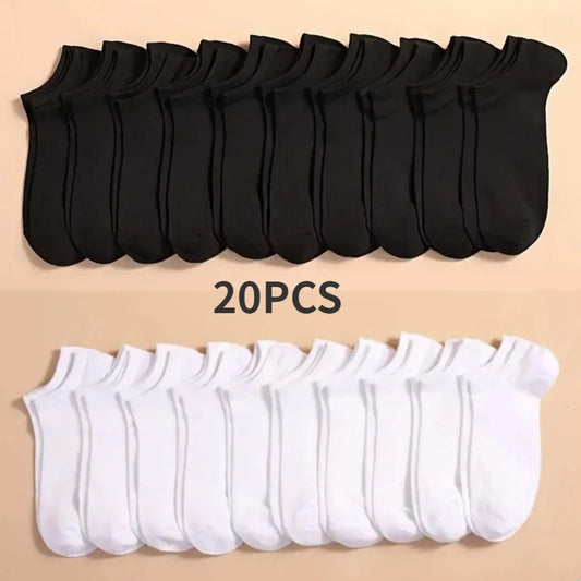 10 Pairs Unisex Casual Plain Color Boat Socks