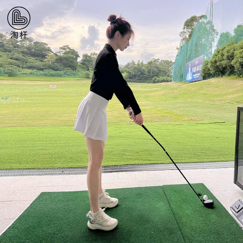 Schlankes Langarm-Golfshirt im koreanischen Stil für Damen