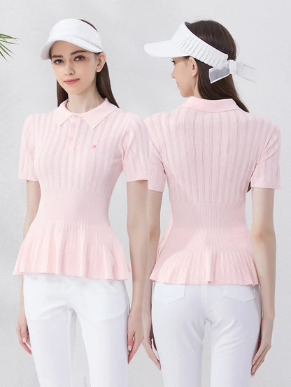 Tricot de golf d'été pour femme - T-shirt polo slim rose