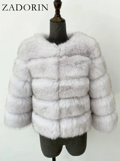 Elegant Black Faux Fur Mink Coat