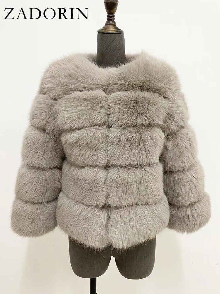 Elegant Black Faux Fur Mink Coat