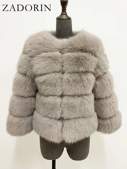 Elegant Black Faux Fur Mink Coat