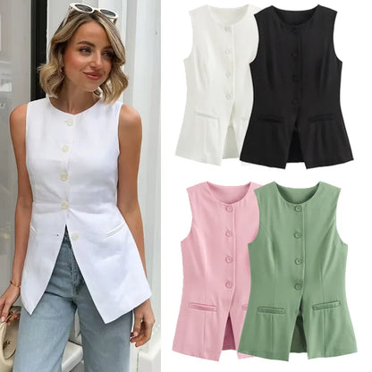 Gilet de costume élégant sans manches pour femme