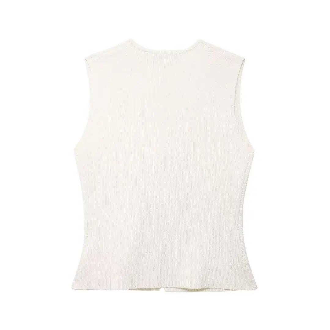 Cropped Knit Vest Top with Buttons for Women