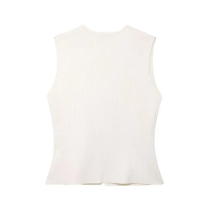 Cropped Knit Vest Top with Buttons for Women