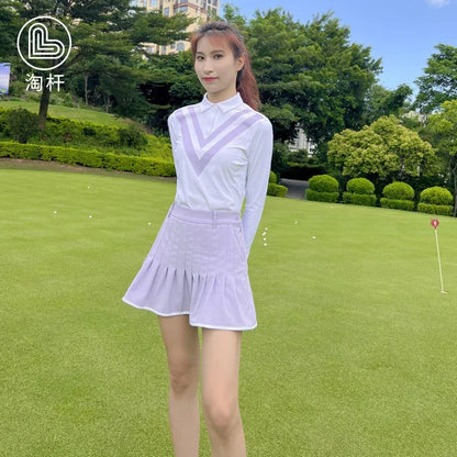 Schlankes Langarm-Golfshirt im koreanischen Stil für Damen