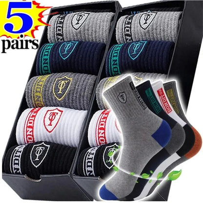 5Pairs Breathable Cotton Sports Socks - Winter Men Socks