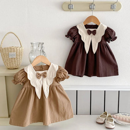 Lässiges Prinzessinnenkleid mit Schleifenkragen für Baby Mädchen