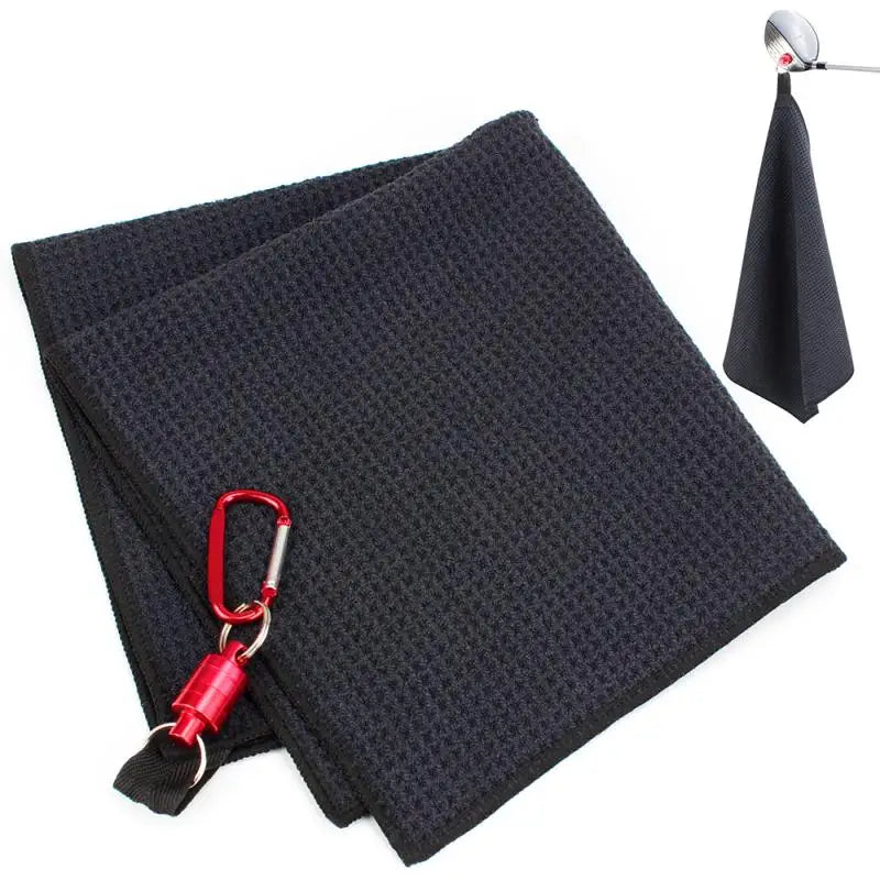 Black Golf Towel 15.7x15.7 Inch Dual Wet/Dry