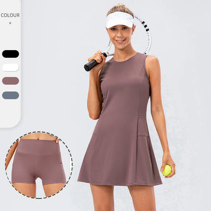 Womens Tennis Dress with Shorts & Pockets