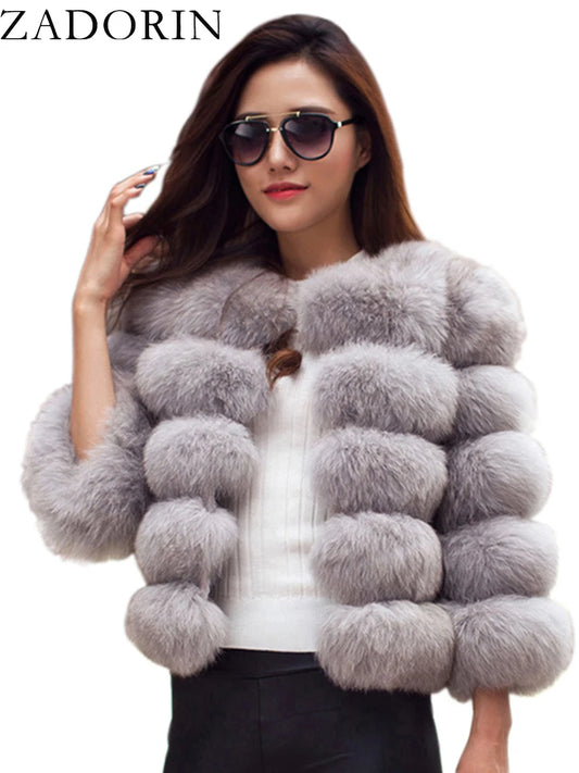 Elegant Black Faux Fur Mink Coat