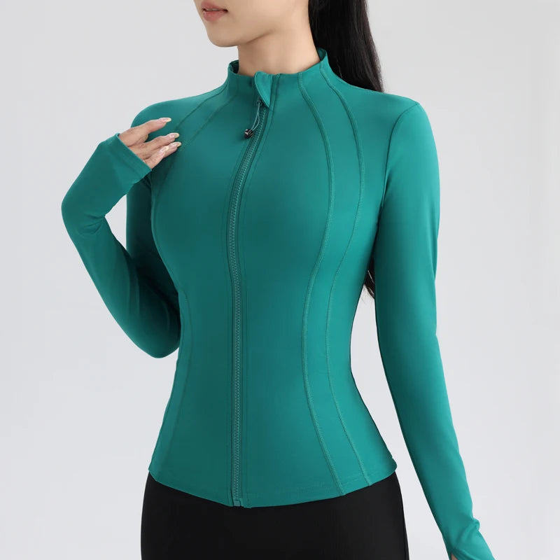 Women's Full Zip Yoga Top Stretch Fit Long Sleeve Round Neck Top Sportswear Jacket