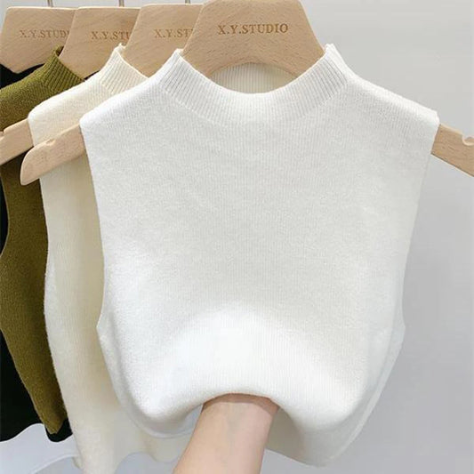 Half Turtleneck Knit Tank Summer Sleeveless Vest