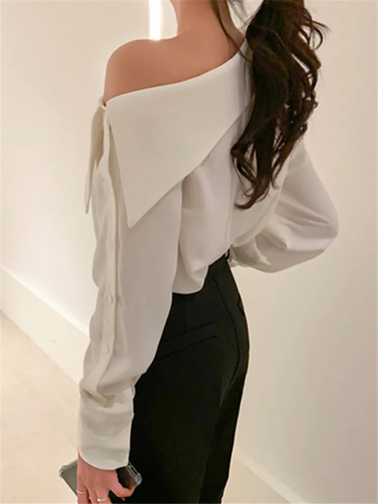 Style coréen une épaule Sexy femmes sauvages Blouses froides dessus de chemise BL8179