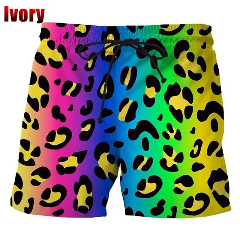 Unisex Colorful Leopard Beach Swim Trunks