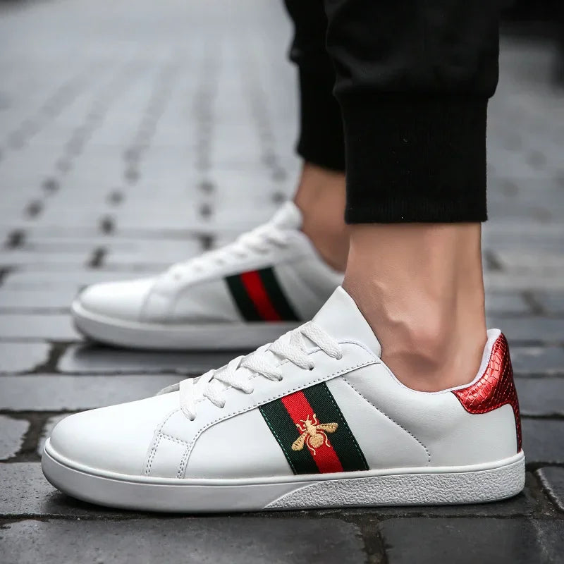 Unisex Genuine Leather Embroidered Motif Sneakers