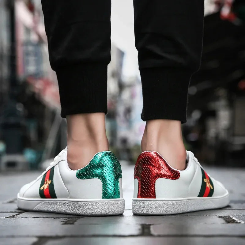 Unisex Genuine Leather Embroidered Motif Sneakers