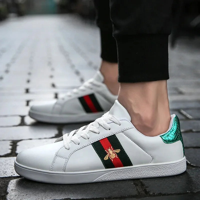 Unisex Genuine Leather Embroidered Motif Sneakers