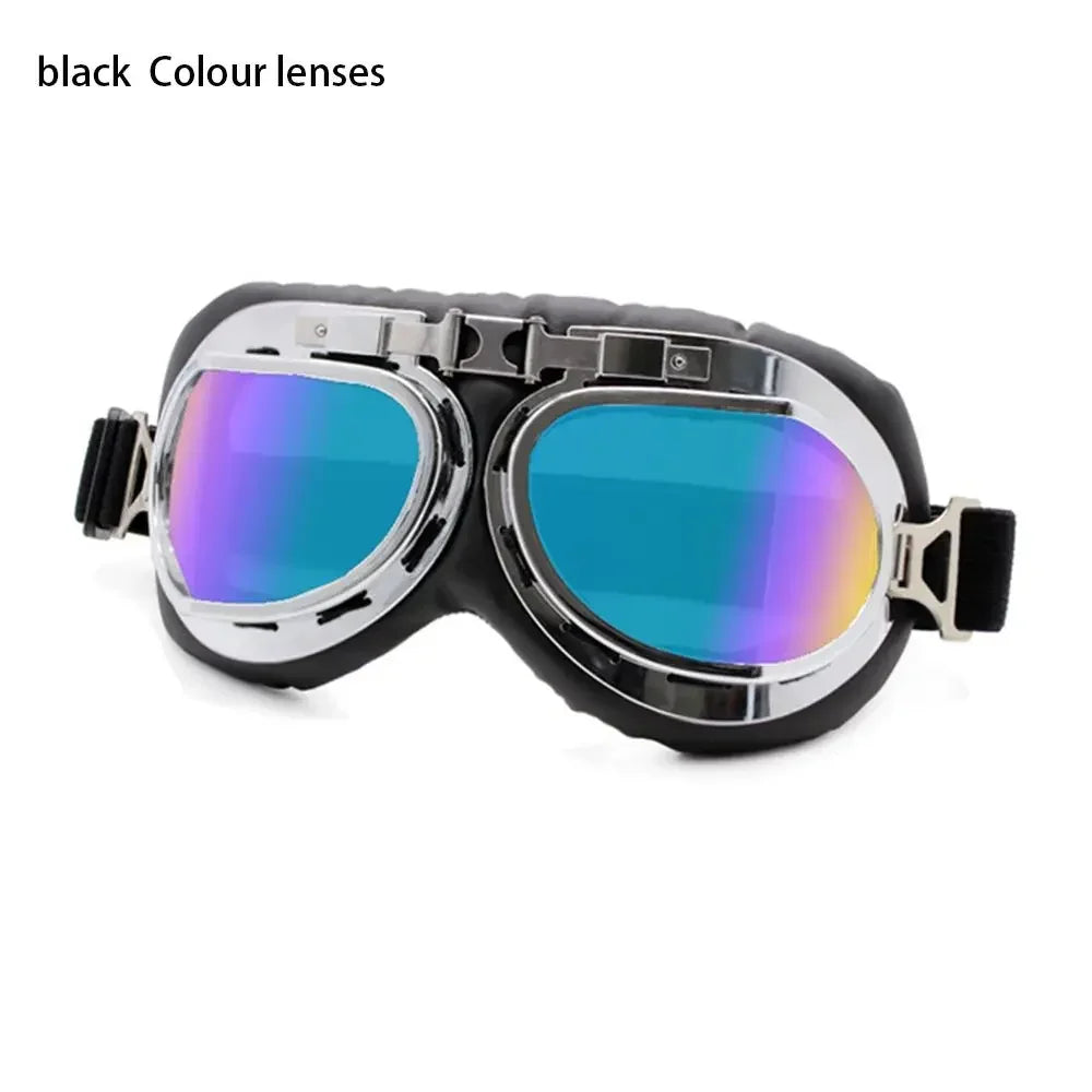 Classic Vintage Motorcycle Leather Retro Pilot Glasses