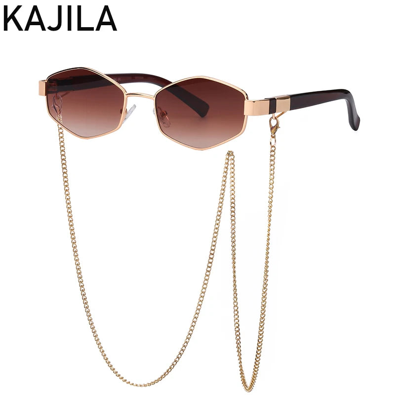 Women's Hexagon Frame Chain Sunglasses
