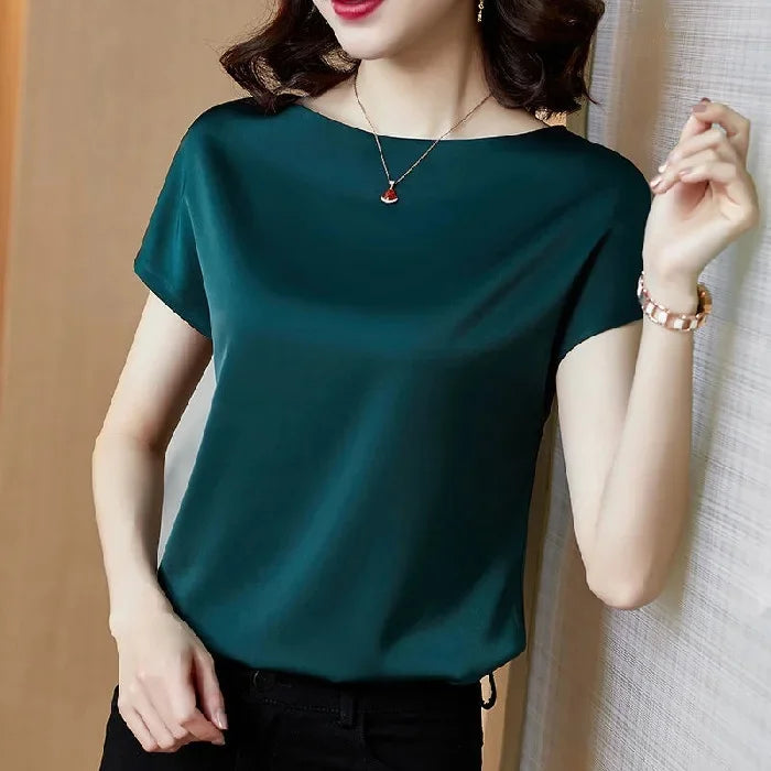 Women's Knitted Loose Short Sleeve T-shirt - O-Neck Casual Top