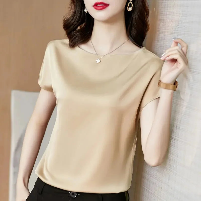 Women's Knitted Loose Short Sleeve T-shirt - O-Neck Casual Top