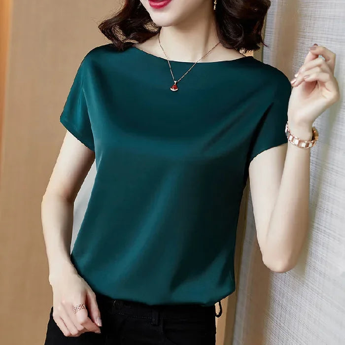 Women's Knitted Loose Short Sleeve T-shirt - O-Neck Casual Top