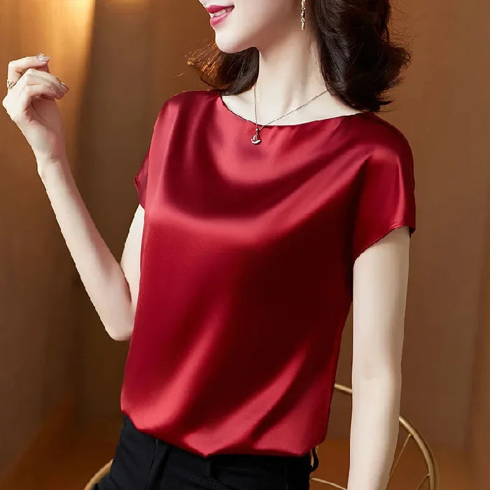 Women's Knitted Loose Short Sleeve T-shirt - O-Neck Casual Top